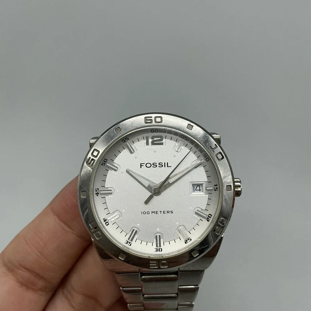 Fossil Blue Mens Watch 39mm Silver Tone Stainless Steel Date New Battery 6.5